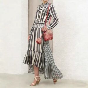 Designer-style Rebellion Bohemian Black Striped Blouse and Skirt Set